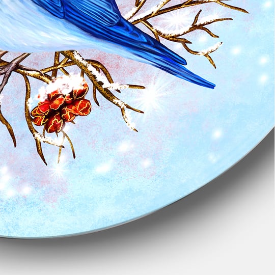 Designart - Two Blue Birds Sitting On A Branch With Berries - Traditional Metal Circle Wall Art